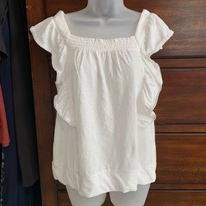 LOFT - White Ruffled Sleeve Tee